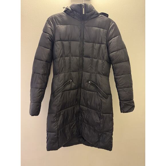 Michael Kors Womens Black Long Packable Winter Hooded Puffer Jacket Size S - Picture 1 of 10